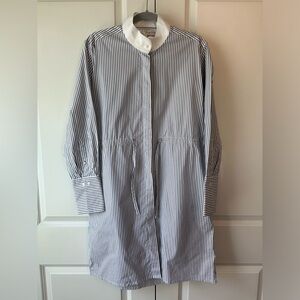 Claridge + King Classic Striped Tie-Waist Shirt Dress Blue and White Size Large